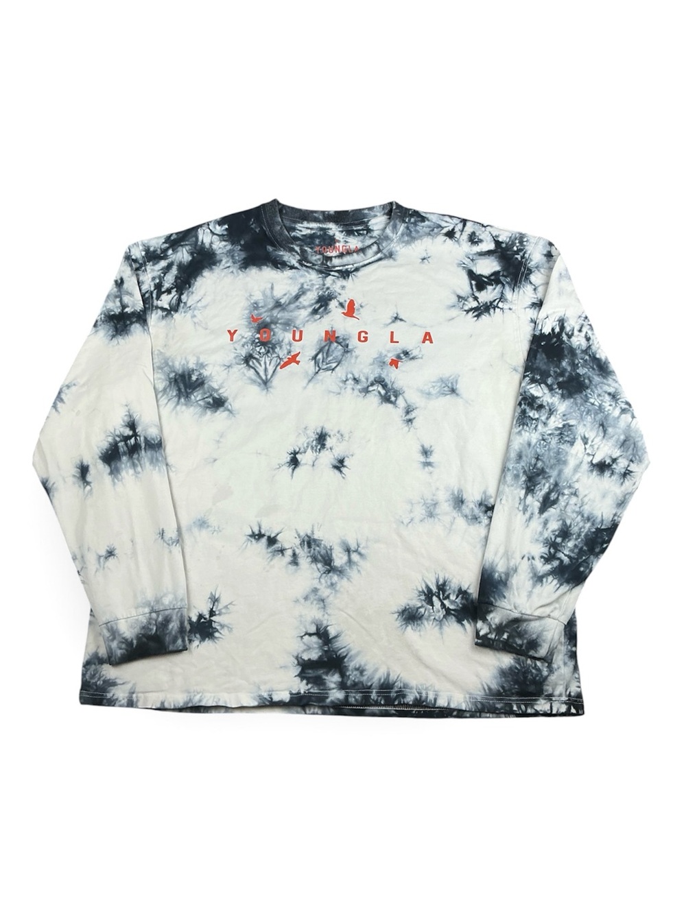 YoungLA Shirt Mens XL Blue White Tie Dye Logo  Crew Neck Long Sleeve Pullover
